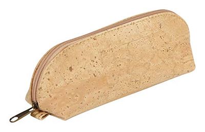 Clairefontaine - Ref 420013C - Cork Small Oval Pencil Case (Vegan Certified) - 16 x 5 x 6cm, Made From Real Cork Material, Metal Zip & Metal Pull Tab - Natural