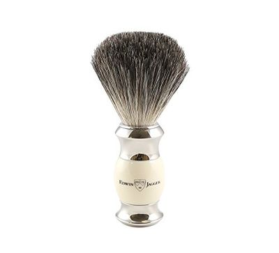 Edwin Jagger 81SB356 - Pennello da barba con setole di puro tasso, manico imitazione avorio, nodo ed estremità in nichel placcato