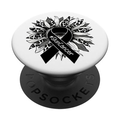 Leopardo Girasol Cinta Negra Concientización Cáncer de PopSockets PopGrip Adhesivo