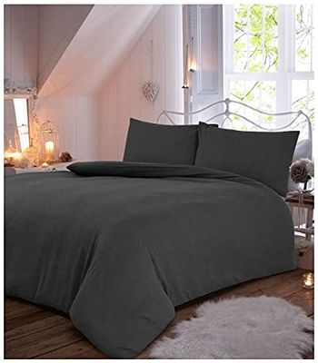 GC GAVENO CAVAILIA 100% Brushed Cotton Duvet Cover, Flannel Plain Bedding Sets, Soft Bed Cover, Charcoal, King