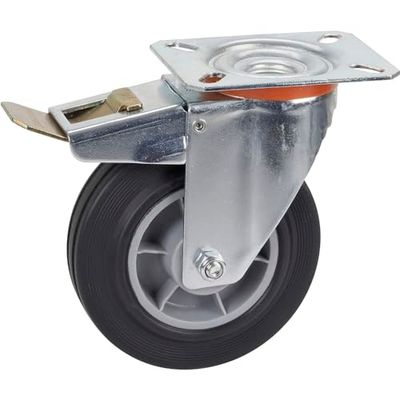 Svängbart hjul 125 mm TPE med lås – transportrulle 100 kg – rulle med PP-fälg, galvaniserat stål