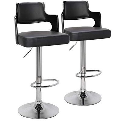 Menzzo Lot de 2 chaises de Bar Russel Bois Noir & Simili Noir