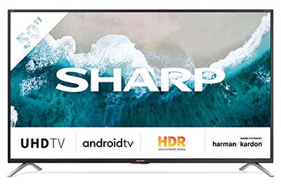 Sharp Aquos 4T-C50BL6EF2AB - 50" Smart TV 4K Ultra HD Android 9.0, Wi-Fi, DVB-T2/S2, 3840 x 2160 Pixels, Nero, suono Harman Kardon, 4xHDMI 3xUSB, 2020