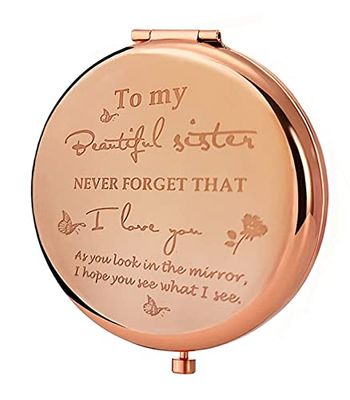 New prominent Miroir Compact pour ami avec Inscription « to My Sisters » - Miroir Compact givré de la Part de sœur, frère, Amie, camarade de Classe, Saint-Valentin, Remise de diplôme, Thanksgiving