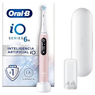Oral-B iO 6N Cepillo de Dientes Eléctrico con Mango Recargable, 2 Cabezales y Estuche de Viaje, Diseñado por Braun, Regalos Originales para Mujer y Hombre - Rosa