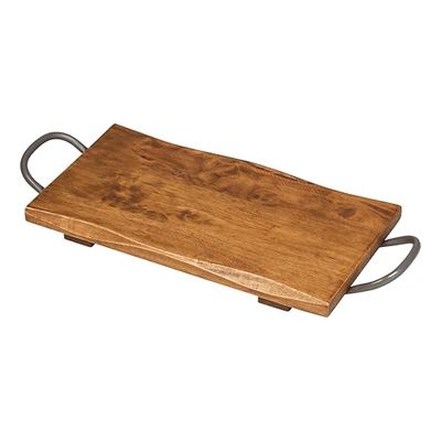 Tala Grande table de présentation avec poignées en métal, bois d'hévéa laqué, idéale pour servir du fromage, du pain et des charcuteries et parfaite pour les entrées mixtes, mesure 40 x 22 x 2 cm