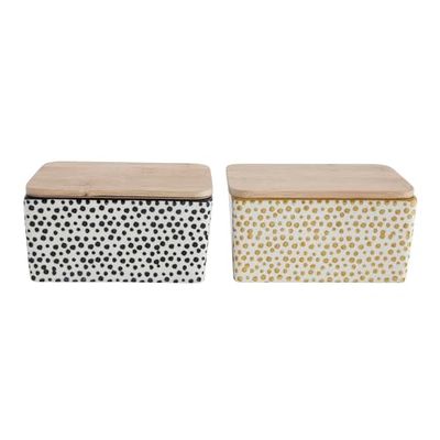 Bloomingville Poppy Lot de 2 beurriers en grès Jaune/Noir 13 x 7 x 9 cm