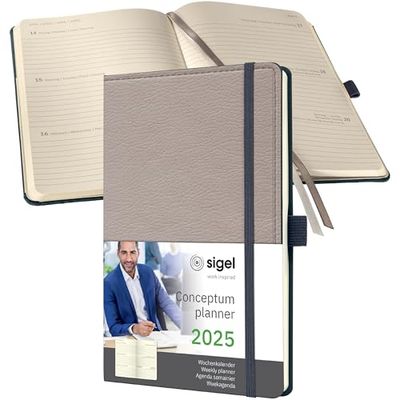 SIGEL C2553 Conceptum Weekly Planner 2025, Design Beige, 13,5 x 20,3 cm, hardcover, 192 Pages, Beige