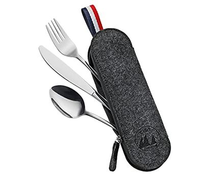 Cilio Viaggio 545845 - Set di posate da campeggio con custodia in feltro nera