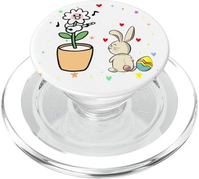 Conejito de Pascua viendo flores cantando coqueta arte en la espalda PopSockets PopGrip para MagSafe