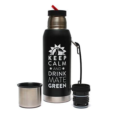 Mate Green Largoinox Vacuum Flask 1 L Black ● INOX 18/8 Stainless Steel Thermal Flask ● Ideal for Mate Tea ● Keeps Hot/Cold for 8 Hours ● BPA Free Dishwasher Safe (LGC14281)