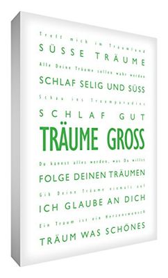 Little Helper DRBG128-001G Feel Good Art väggdekorationer av stark duk i modern typografisk stil "drömstor" 20 x 30 cm Green/White