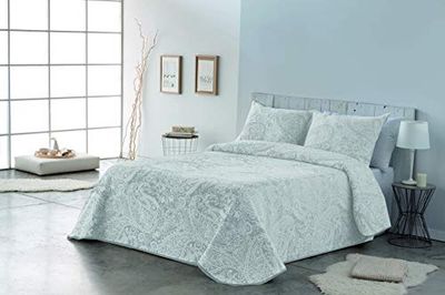 VIALMAN Colcha Bouti Sofia leve 29 com design de caxemira para cama de casal de 180 e 200 cm, colcha de caxemira 180 e 200, colcha de paisley 270 x 270 cm, branca