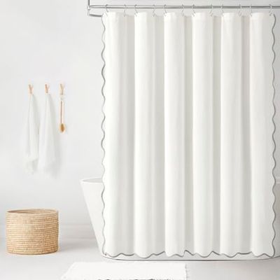 Lush Decor Rideau de Douche à Bords festonnés en Lin texturé Gris/Blanc Simple 183 x 183 cm – Charme élégant et abordable pour décoration de Salle de Bain
