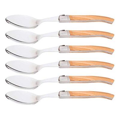 Laguiole Tradition Dinner Spoons Set of 6 Olive Wood Bowls Brass Jaws Laguiole Bee Wooden Box Kitchen/Household Blue M
