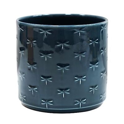 Ivyline Planter, Earthenware, Blue Dragonfly, D13.5cm x H12.5cm