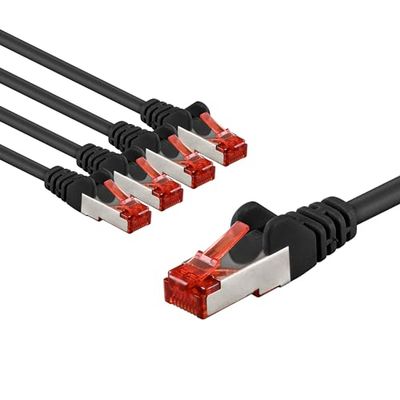 goobay 65976 CAT6 nätverkskabel i en uppsättning med 5/patchkabel skärmad S/FTP/CU Ethernet-kabel, PiMF, LSZH/Cat 6 kabel med 10 Gbits/svart/5 x 3 m