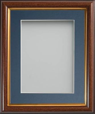 Frame Company Eldridge Mahogany Photo Frame with Blue Mount, A4 for 9x6 inch, fitted with perspex