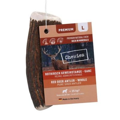 Chewies Cornamenta para Perros – Barra Entera – Barra de Lanzamiento del Ciervo Rojo – Cuernos de Ciervo – naturalmente sin minerales – Talla L