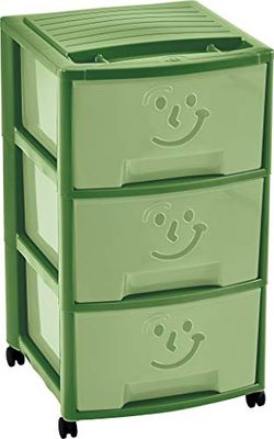 M-Home | Barnens nyckfulla förvaringstorn / 3 lådor + hjul | plast | grön | 37 x 39 x 67 cm | FANCY SMILE 3 | PLS6093-179