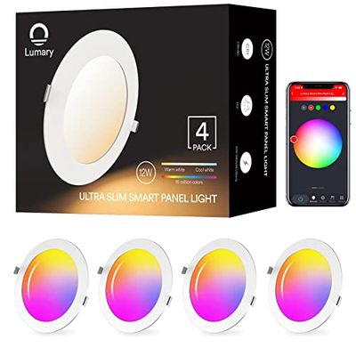 Lumary 12W Smart LED Faretto da incasso 4Pack Luci da incasso a soffitto Dimmerabile Bianco caldo Bianco freddo RGB Faretti da soffitto LED multicolore Compatibile con Alexa/Google Home, Controllo App