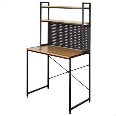 AKTIVE 18440 Max Home Bureau avec étagère, 84 x 50 x 148 cm, Bois et Acier Noir, Plateau perforé, étagères, Bureau et Studio, Style Industriel, Pieds nivelables, Stable
