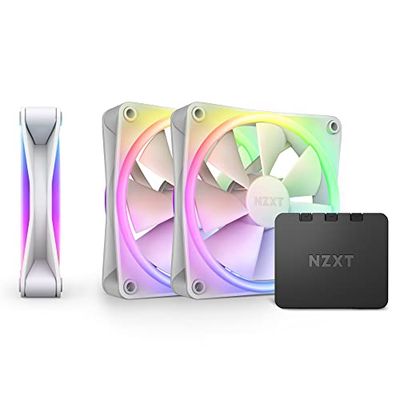 NZXT F120 RGB Duo Triple Pack - 3 x 120mm Dual-Sided Fans with Controller – 20 Individually Addressable LEDs – Balanced Airflow and Static Pressure – Fluid Dynamic Bearing – PWM – White