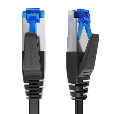 KabelDirekt – Cable Ethernet plano, altamente flexible – 0,25 m (Cable LAN y de red, CAT7, 10Gbit/s para una velocidad máxima de fibra, conector RJ45, apto para instalaciones permanentes, negro)