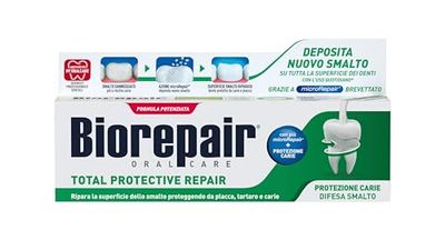 Biorepair, Total Protective Repair pasta do zębów, 12 opakowań po 75 ml, naprawia lakier do paznokci, chroni przed powłoką, kamieniem nazębnym i próchnicą, naprawia lakier do paznokci, utrzymuje