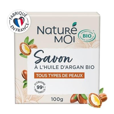 Naturé Moi - Savon à l'huile d'Argan Bio - Savon Solide - Visage et Corps - Tous types de peaux - 99% d'Origine Naturelle - Certifié Biologique - 100 g - Fabriqué en France