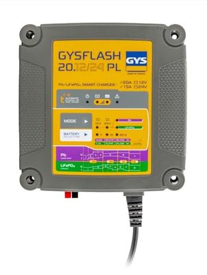 GYS, GYSFLASH 20.12/24 PL,Chargeur de Batterie Intelligent Plomb (AGM...) & Lithium (LiFePO4), 7A/15A/20A, Véhicules 12V/24V (Voiture, Utilitaire, Camion), Maintien de Charge Sécurisé, Désulfatation