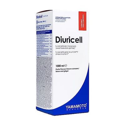 YAMAMOTO Research, Diuricell 1L, Supplément d'Extraits Végétaux Drainants, pour les Ballonnements, la Rétention d'Eau et l'Anti-Cellulite, Saveur Citron et Gingembre