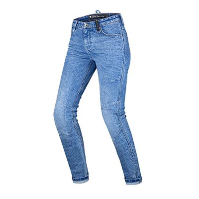 SHIMA Devon Motorcycle Jeans - Ventilated Elastic Slim Fit Riding Trousers with FiberQL Reinforcements, CE Knee and HIPS Protectors (Women, Blue, 24 Long)