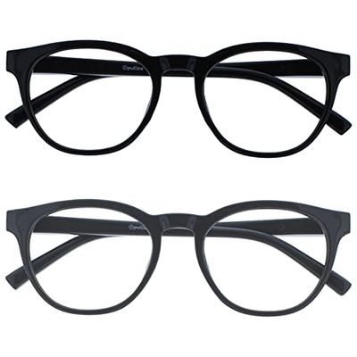 OPULIZE Blu - Occhiali da Lettura Filtro Luce Blu Set da 2 Montatura Tonda Fashion Cerniere a Molla Migliorano il Sonno Gaming Computer Anti Riflesso Nero Grigio Uomo Donna BB5-17 +3.00
