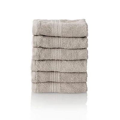ALCLEAR Set di asciugamani in spugna assorbente, in 100% cotone ecotex, serie in 6 colori e 5 misure, colore: grigio argento, 6 asciugamani per il viso 30 x 30 cm