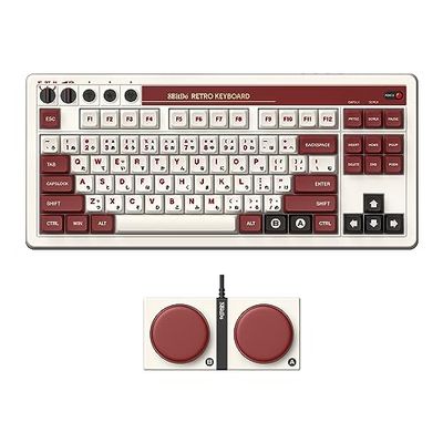 8Bitdo Retro Mechanical Keyboard, Bluetooth/2.4G/USB-C Hot Swappable Gaming Keyboard with 87 Keys, Dual Super Programmable Buttons for Windows and Android - Fami Edition
