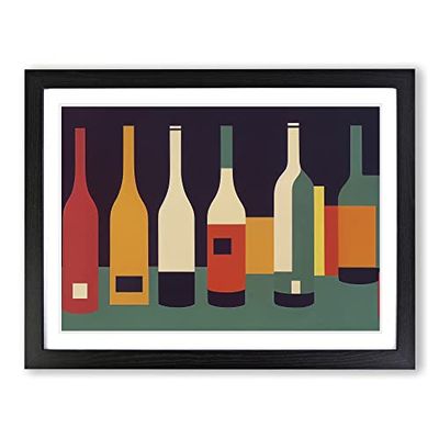 Retro Wine Bottle Art Vol.3 H1022 Framed Print for Living Room Bedroom Home Office Décor, Wall Art Picture Ready to Hang, Black A3 Frame (46 x 34 cm)