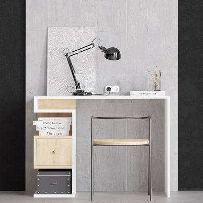 Élégant Bureau d'étude, Blanc et chêne, 100 x 74 x 45 cm, chipboard 100% mélamine, Design Moderne pour Les espaces à Domicile, Bureau et Bureau