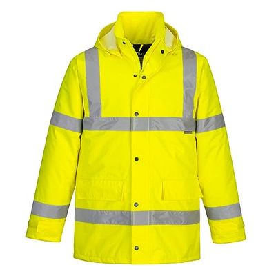 Portwest S460 Men's Winter Traffic Jacket Hi Vis Hooded Work Coat Reflective Fully Lined Zip Safety Utility Waterproof Reflective Workwear Yellow, 5X-Large