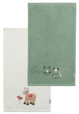 Sterntaler Set di 2 asciugamani per bambini, in cotone assorbente, piacevole sulla pelle, con bellissimi bordi e applicazioni, verde pietra