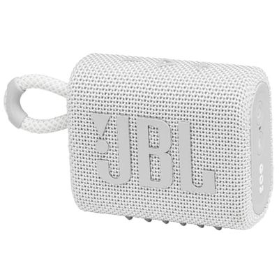 JBL GO 3 draadloze, draagbare Bluetooth luidspreker met geïntegreerde lus voor onderweg, USB C-oplaadkabel, wit