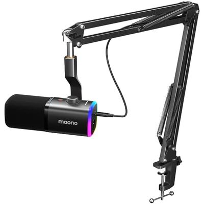 MAONO Dynamic Gaming Microphone with Boom Arm: XLR/USB Podcast Microphone with Software, Mute Button, Gain Control, RGB PC Mic for Streaming, Recording, PS4/PS5, YouTube Content Creation PD100XS