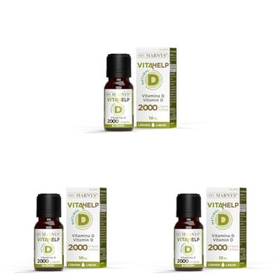 Marnys. Vitahelp Vitamina D 2000 Ui Líquida - Botella Ml - Por Gotas - Mantiene Las Articulaciones Y Huesos Sanos Y Mejora El Sistema Inmunológico - Made In Europe Ml, 10 Mililitro, (Paquete de 3)