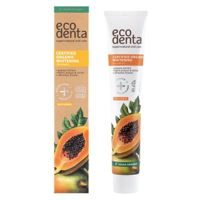 Ecodenta Dentifrice Blanchissant les Dents 75 ml I Dentifrice Blanchissant Certifié Biologique avec Extrait de Papaye Entièrement Naturel Jus d'aloe Vera Xylitol Huile Essentielle de Menthe Poivrée