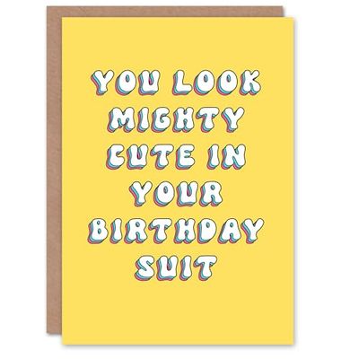 Artery8 Birthday Card Mighty Cute Birthday Suit Fun Funny Happy Joke Humour For Her Wife Woman Partner Girlfriend Greeting Card