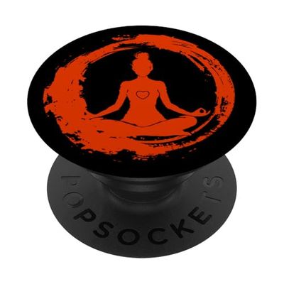 Yoga Lotus Pose como pintura a tinta Sumi-e con un corazón zen PopSockets PopGrip Adhesivo