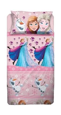 Frozen - Juego de sábanas para Cama Individual Disney, sábana encimera, sábana Bajera, Funda de Almohada, Rosa, Disney, 100% algodón, Producto Oficial