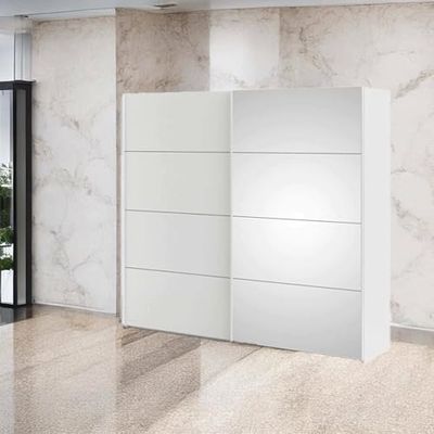 Dmora - Guardaroba 2 ante Emmeline, Mobile camera da letto, Cabina armadio portabiti, Armadio appendiabiti, 243x61 h220 cm, Bianco lucido