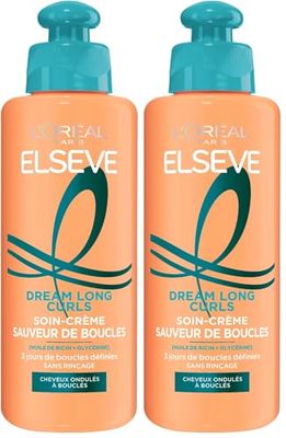 L'Oréal Paris Elsève - Crème Sauveuse De Boucles - Soin Cheveux Sans Rinçage - Enrichi En Huile De Ricin Et Glycérine Végétale - Pour Cheveux Ondulés Ã€ Bouclés - 200 Ml (Lot de 2)