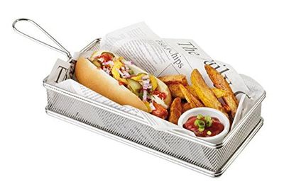 Cestino per friggere in acciaio inossidabile, cestino per friggere in miniatura per patatine, anelli di cipolla, ecc., cestino per snack, nachos, pop-corn 26 x 13 cm, h: 5 cm, manico: 9,5 cm, acciaio inossidabile